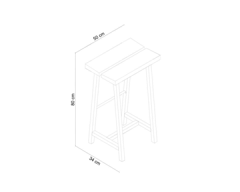 Solid Oak High Bar Stool – PI Series, Dark with Brass Details