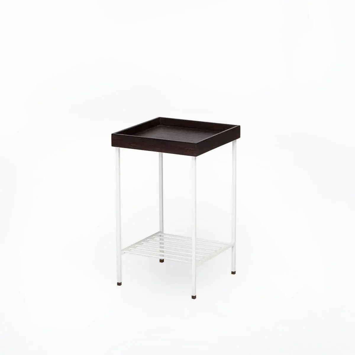 Masif Meşe Orta Boy Yan Sehpa / Saksılık – EDGE Serisi, Renkli Metal Ayaklı Dark - BEYAZ