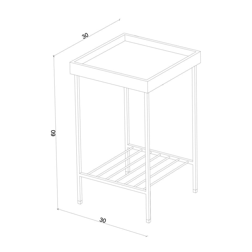 Masif Meşe Orta Boy Yan Sehpa / Saksılık – EDGE Serisi, Renkli Metal Ayaklı Honey - BEYAZ