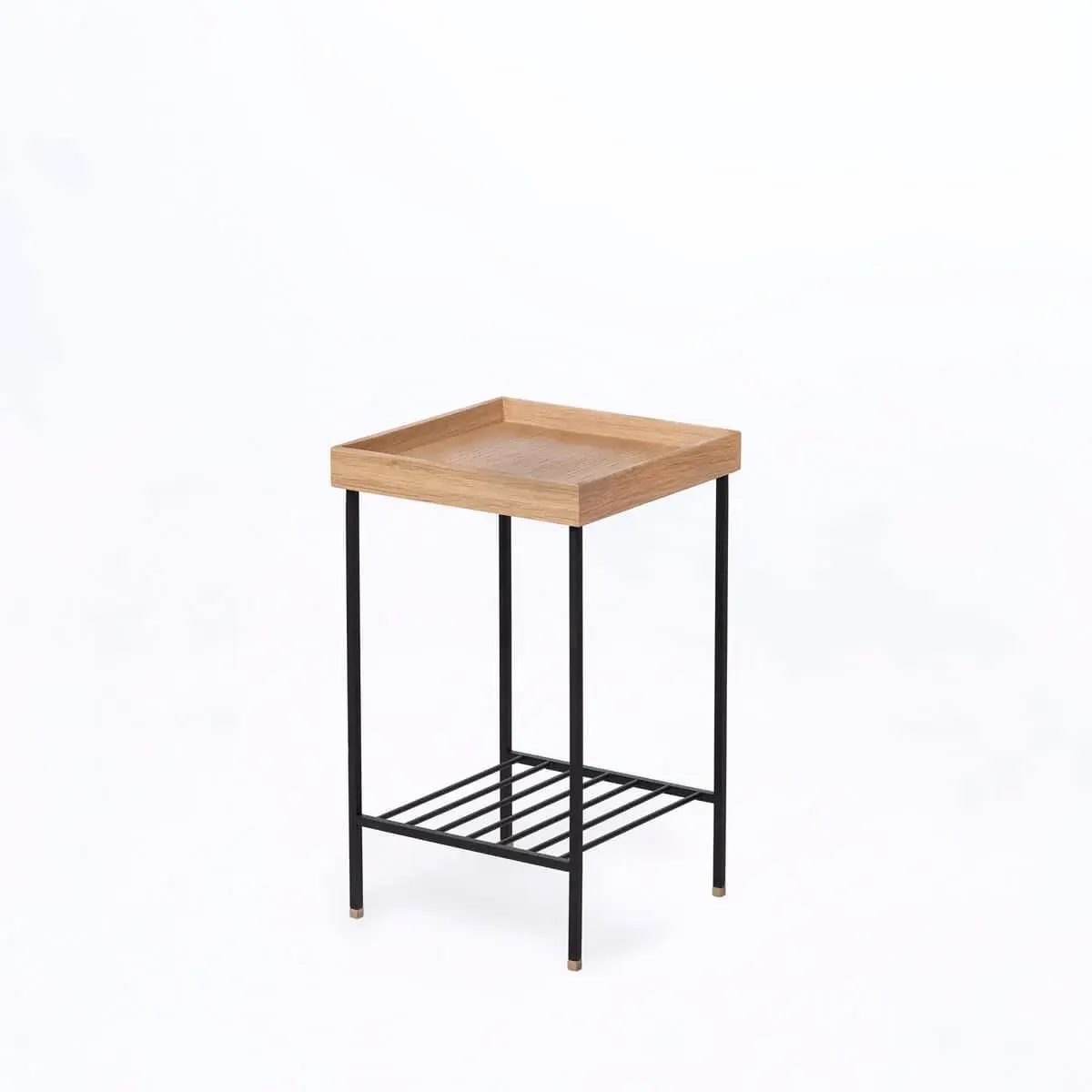 Masif Meşe Orta Boy Yan Sehpa / Saksılık – EDGE Serisi, Renkli Metal Ayaklı Raw - SİYAH