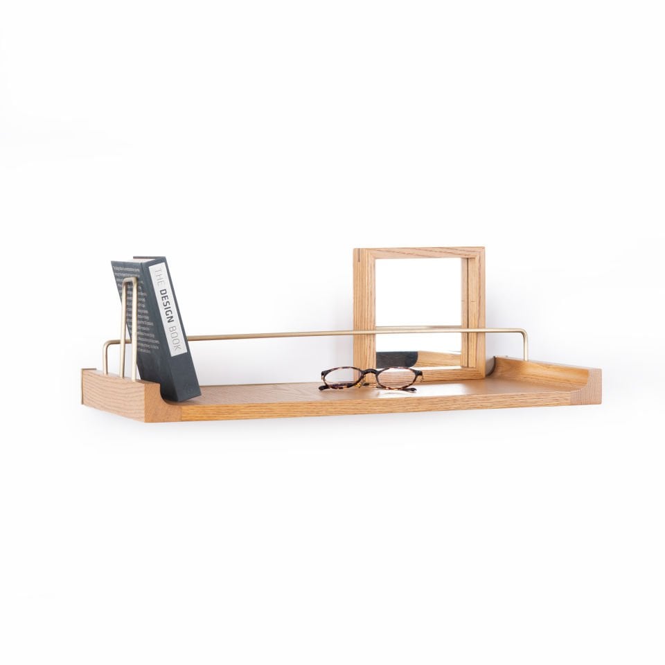 Wooden Flying Shelf – Medium Size, Oak, Gold Antique Detailed Honey