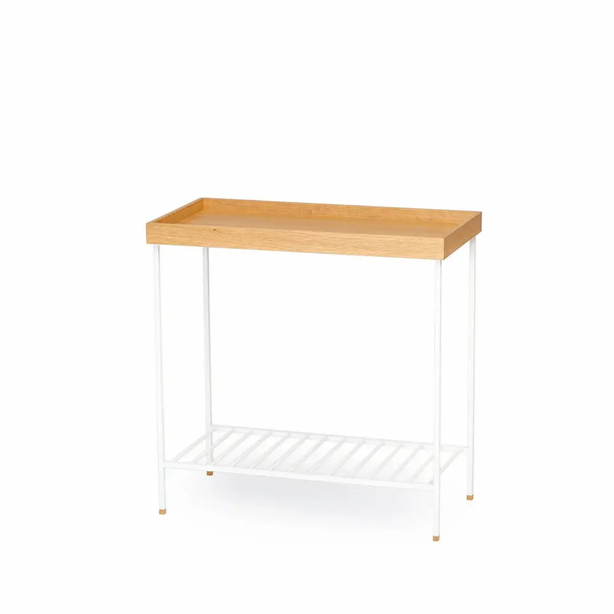 Masif Ahşap Geniş Yan Sehpa / Saksılık – EDGE Serisi, Renkli Metal Ayaklı Honey - BEYAZ