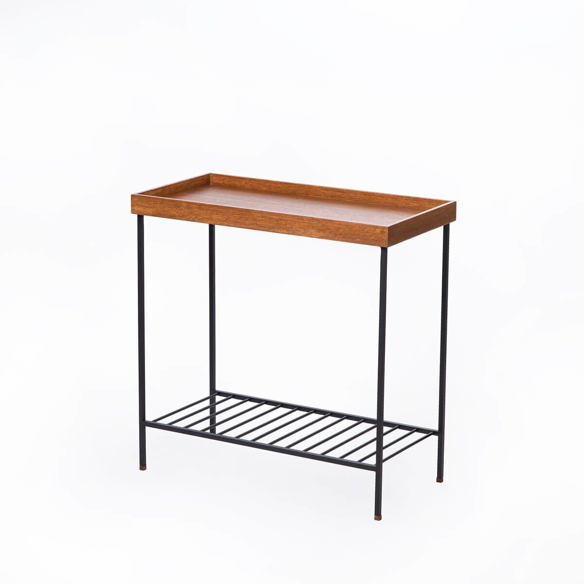 Masif Ahşap Geniş Yan Sehpa / Saksılık – EDGE Serisi, Renkli Metal Ayaklı Forest - SİYAH