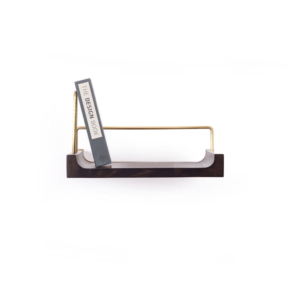 Wooden Flying Shelf – Small Size, Oak, Gold Antique Detail Dark