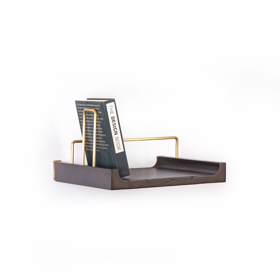 Wooden Flying Shelf – Small Size, Oak, Gold Antique Detail Dark