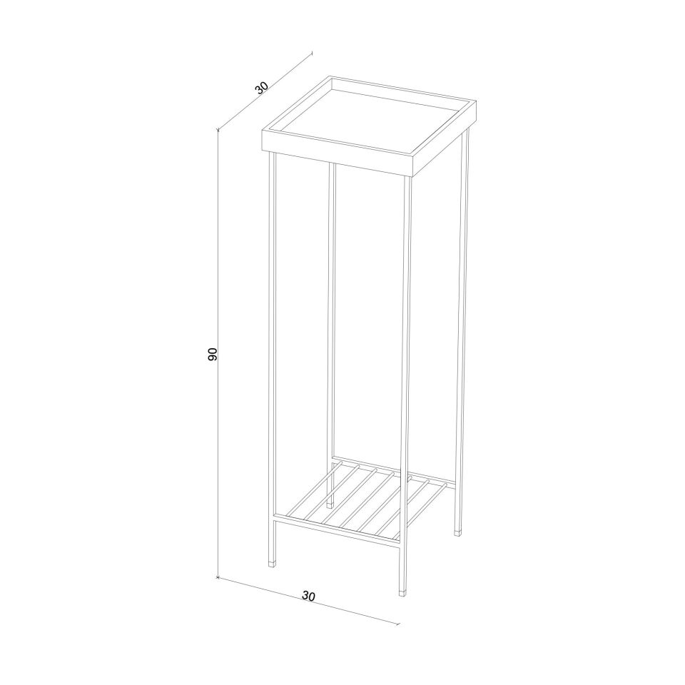 Masif Ahşap Uzun Yan Sehpa / Saksılık – EDGE Serisi, Renkli Metal Ayaklı Raw - SİYAH