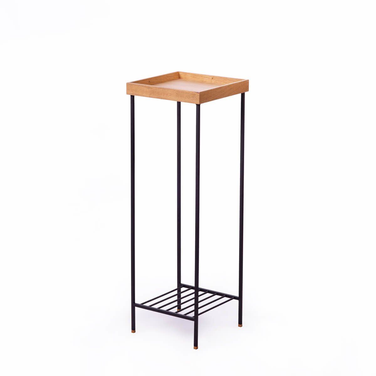 Masif Ahşap Uzun Yan Sehpa / Saksılık – EDGE Serisi, Renkli Metal Ayaklı Honey - SİYAH