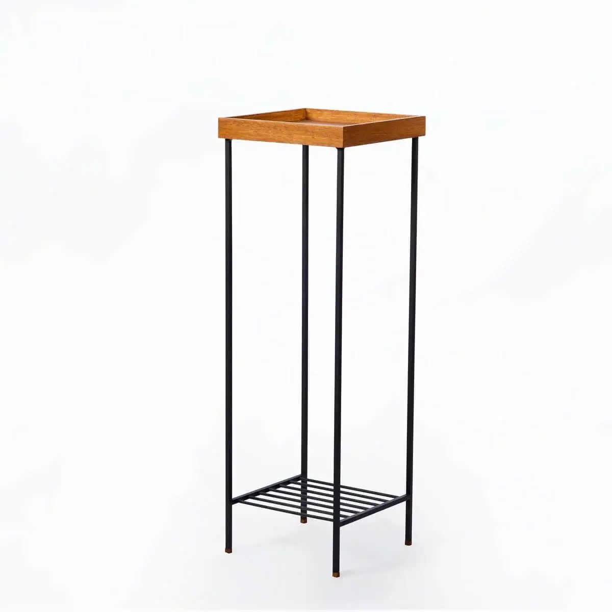 Masif Ahşap Uzun Yan Sehpa / Saksılık – EDGE Serisi, Renkli Metal Ayaklı Forest - SİYAH