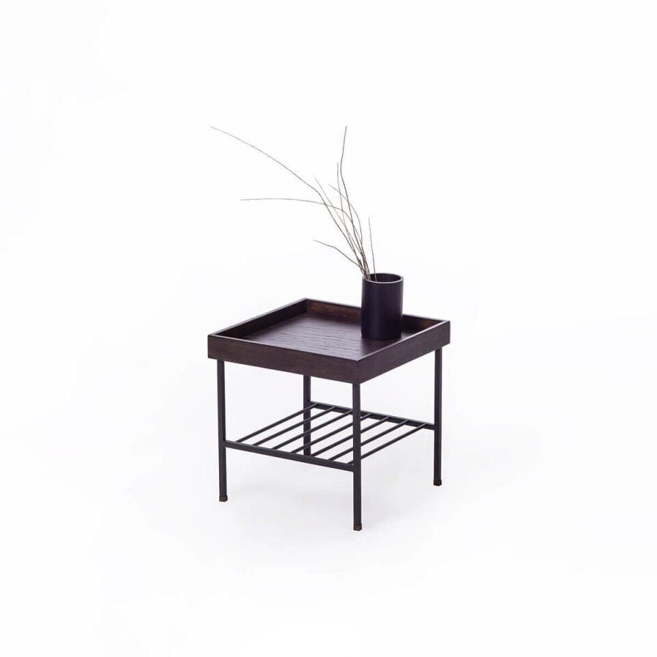 Masif Ahşap Kısa Yan Sehpa / Saksılık – EDGE Serisi Dark - SİYAH